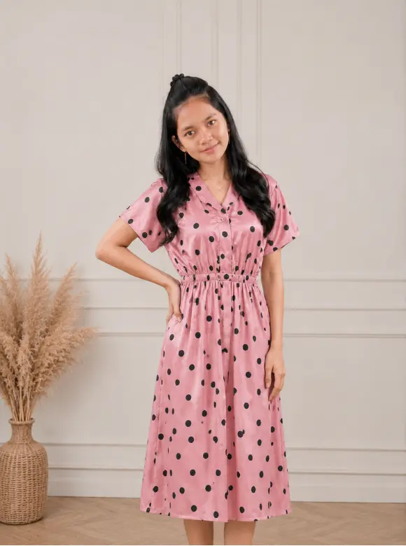 Daster Wanita Polkadot Pink