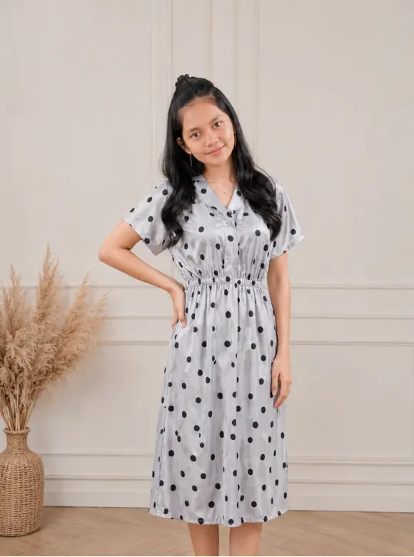 Dastet Wanita Polkadot Abu-Abu